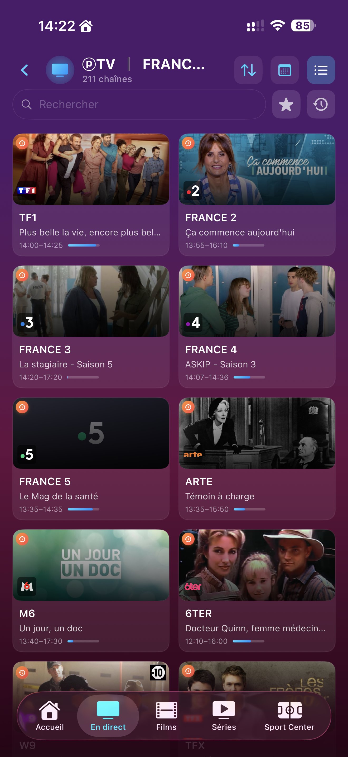 iPhone live TV grid view