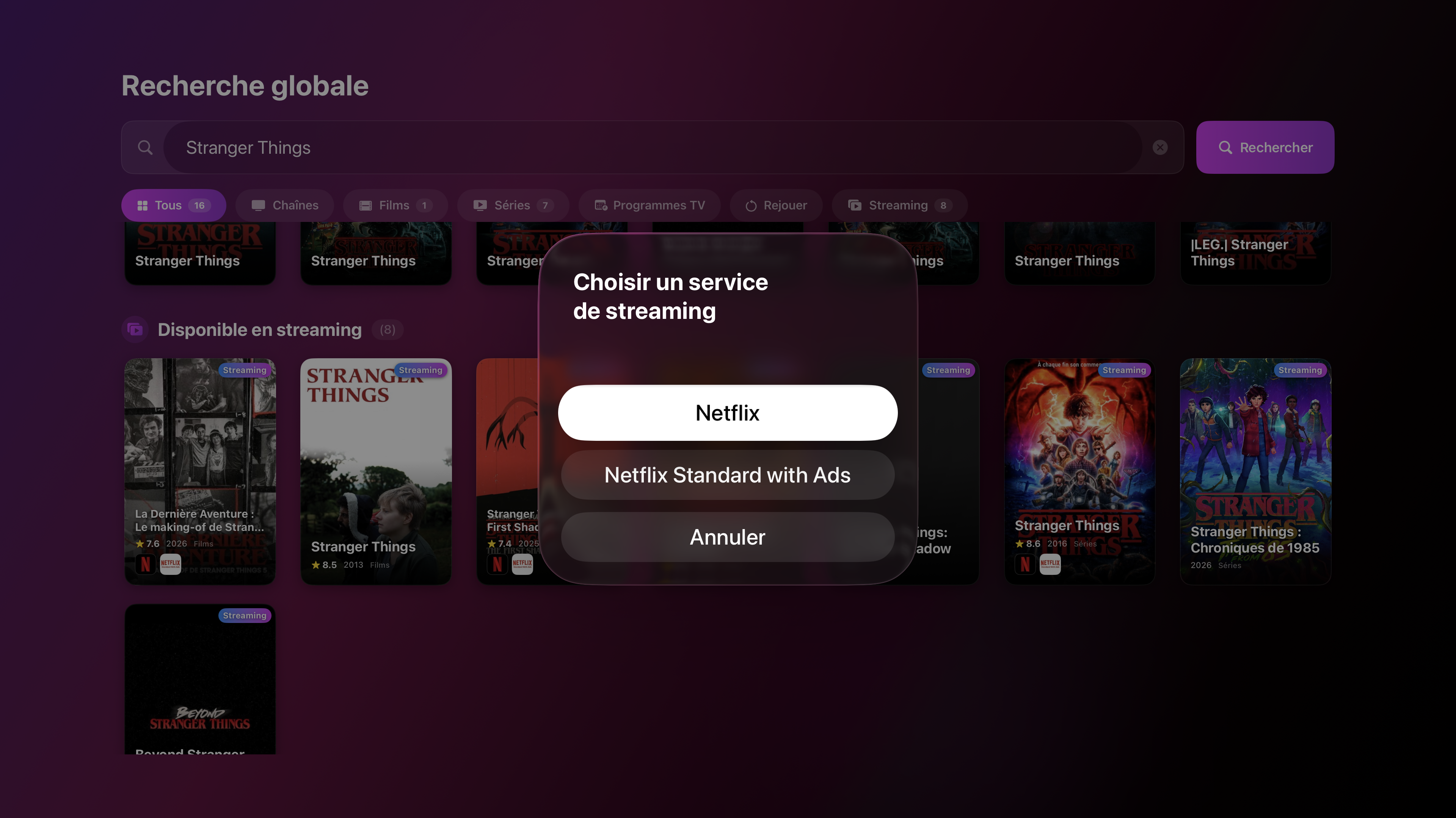 tvOS universal search with streaming availability